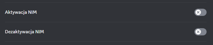 Wyłączona aktywacja/dezaktywacja NIM